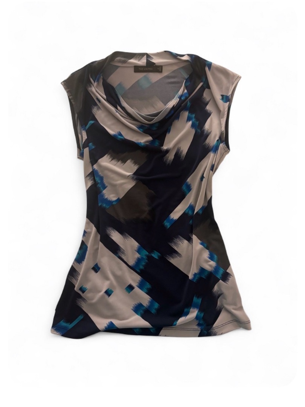 The Limited Cowl Neck Top in Taupe, Navy & Teal Brushprint